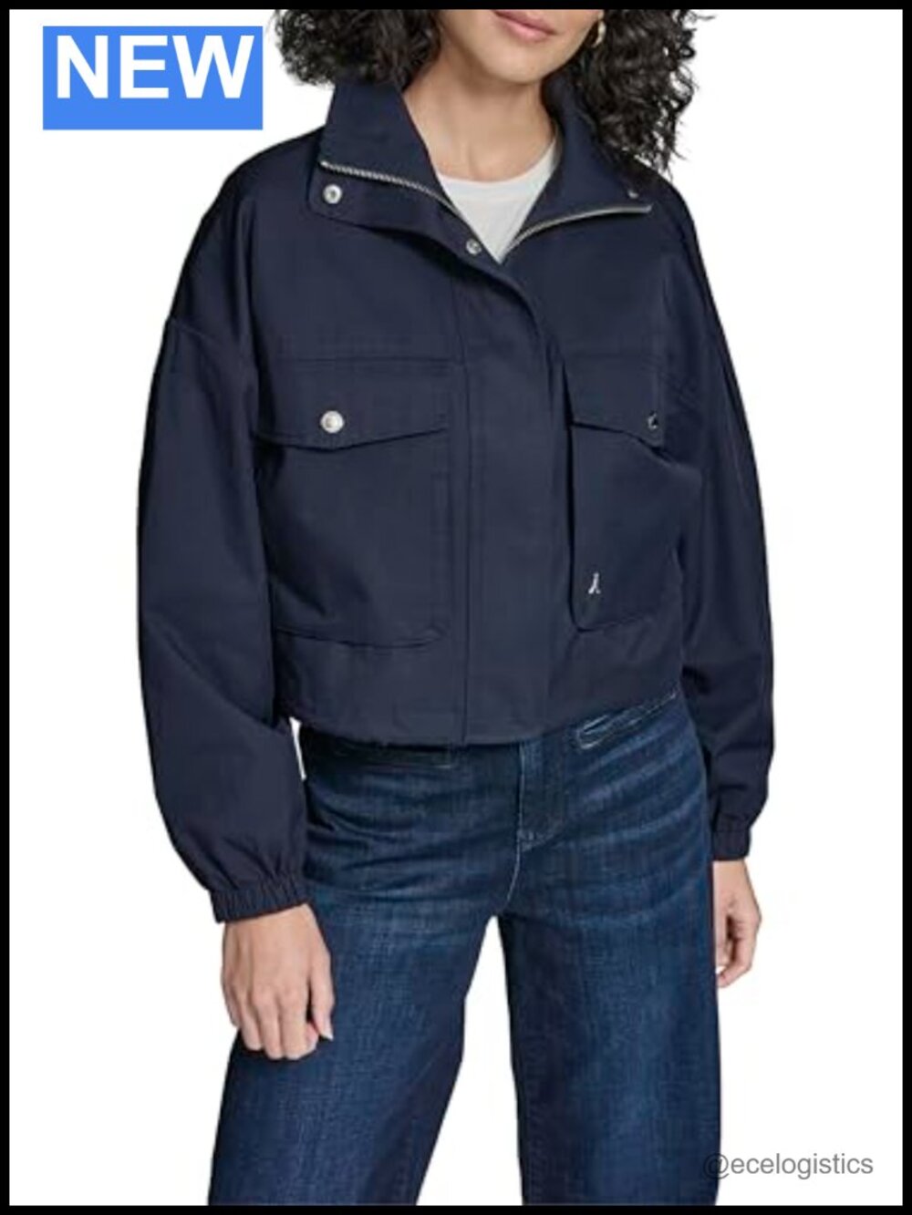 Cropped Drop Sleeve Bomber Jacket Cotton Polyester Zipper